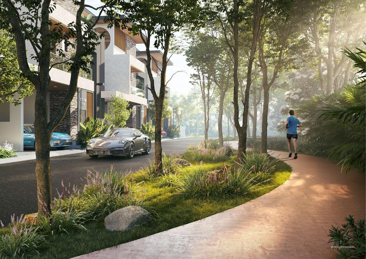 A landscaped avenue at Purple Crest
